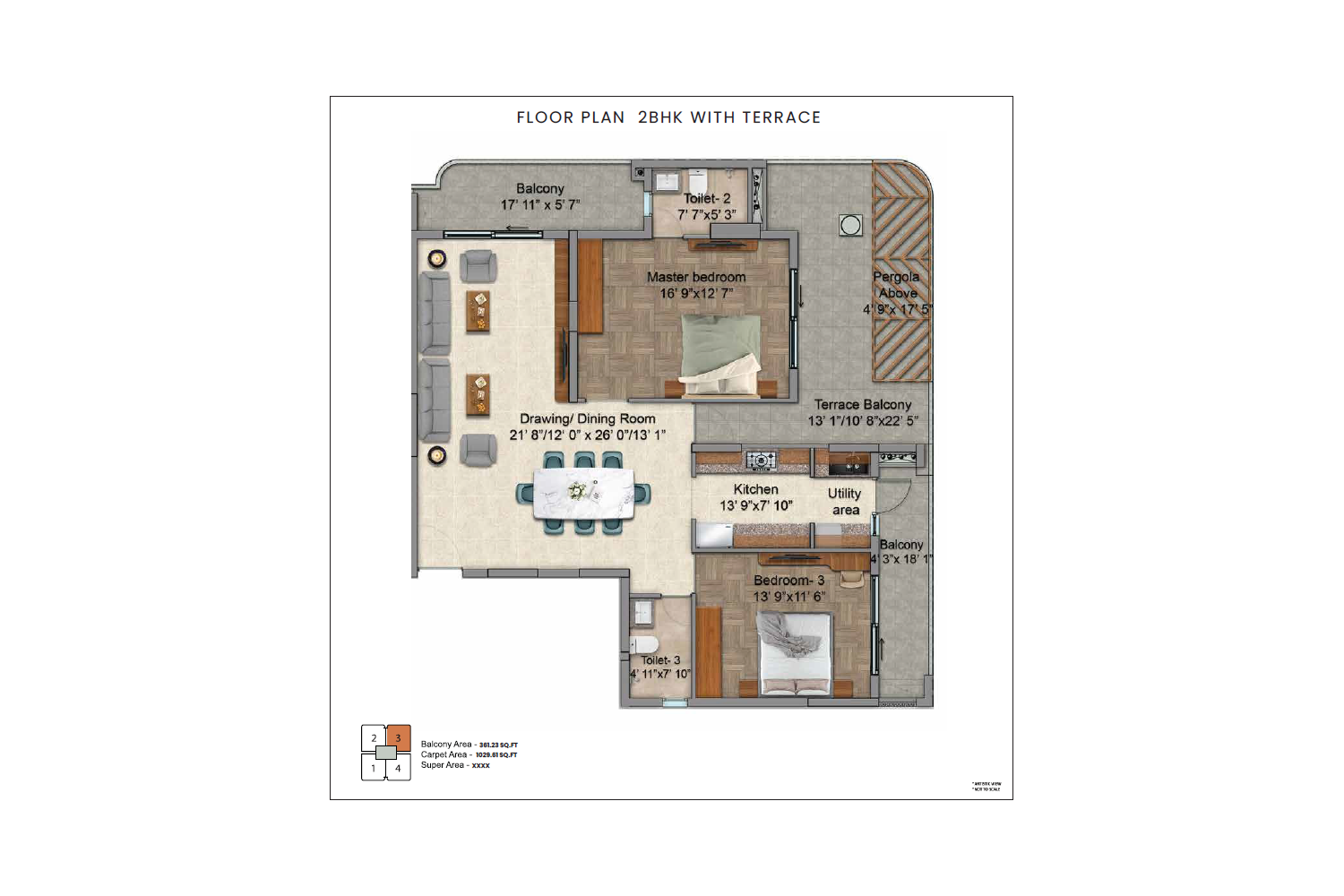 Emperium Supreme 2BHK with Terrace Floor Plan