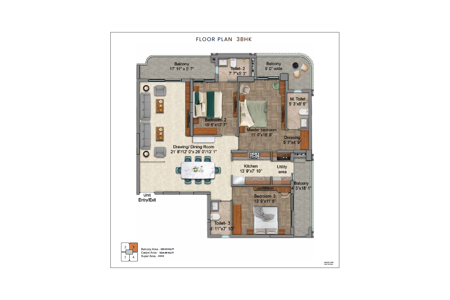 Emperium Supreme 3BHK Floor Plan